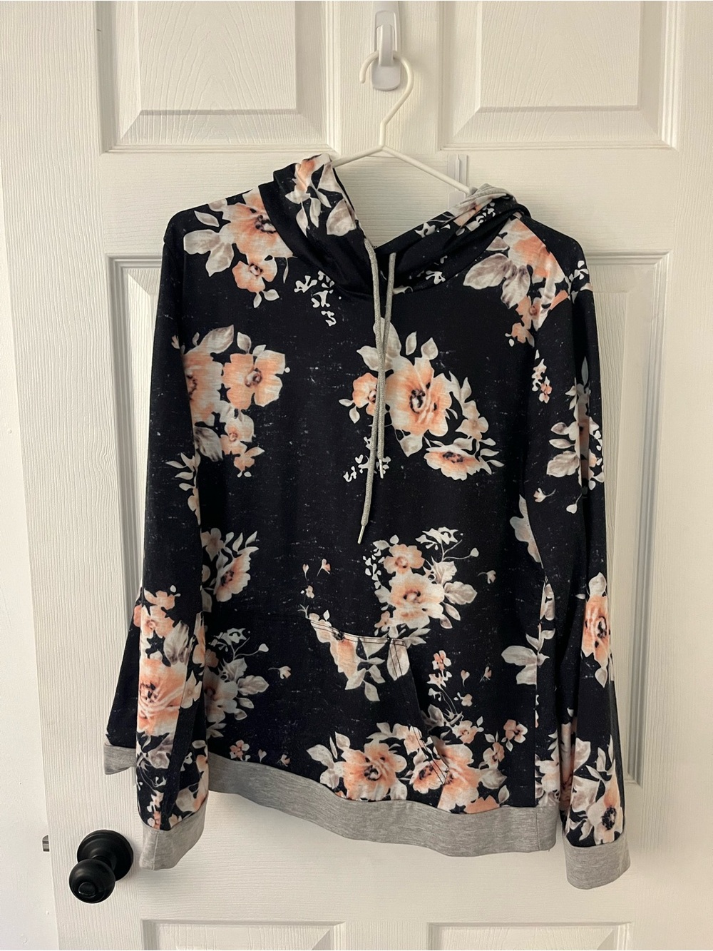 SHEIN Black Floral Hoodie with Peach Blooms